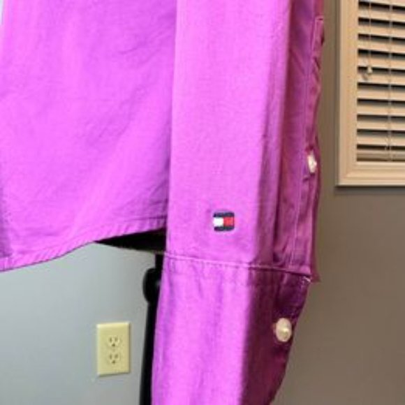 Women's Tommy Hilfiger Stretch Medium long sleeve purple button down blouse top - Picture 4 of 7